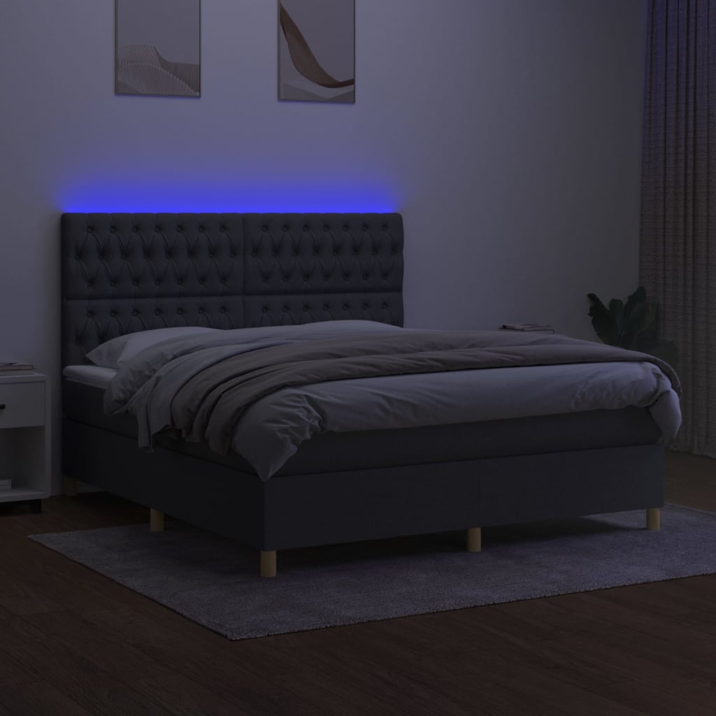 kontinentalseng med LED-lys 160x200 cm stof mørkegrå