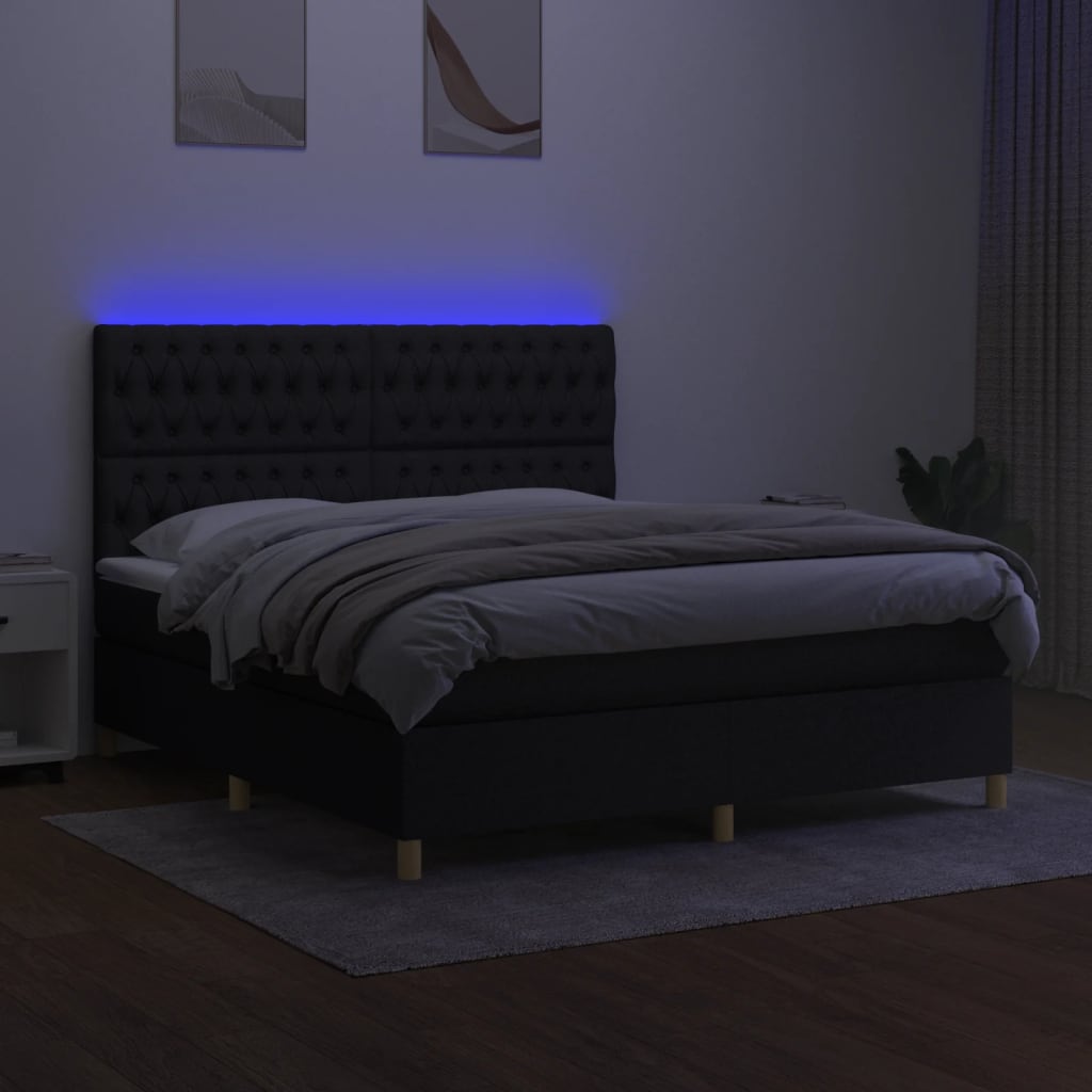 kontinentalseng med LED-lys 160x200 cm stof sort