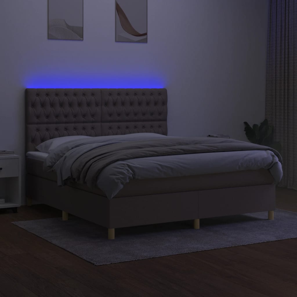kontinentalseng med LED-lys 180x200 cm stof gråbrun