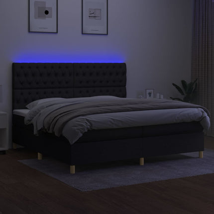 kontinentalseng med LED-lys 200x200 cm stof sort