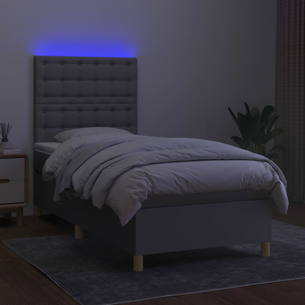 kontinentalseng med LED-lys 80x200 cm stof lysegrå