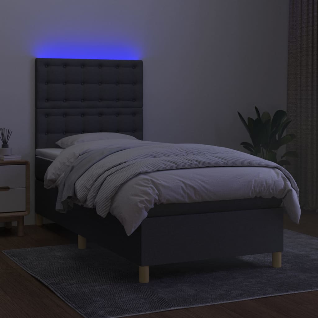 kontinentalseng med LED-lys 80x200 cm stof mørkegrå