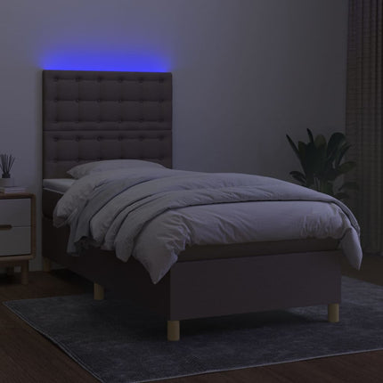 kontinentalseng med LED-lys 90x190 cm stof gråbrun