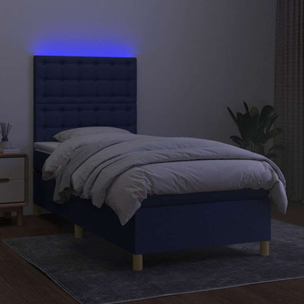 kontinentalseng med LED-lys 90x190 cm stof blå