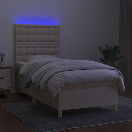 kontinentalseng med LED-lys 90x200 cm stof cremefarvet