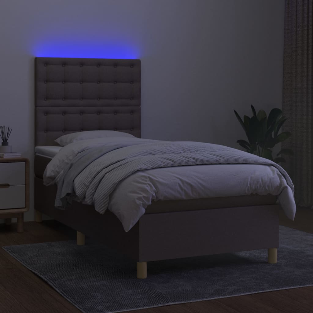 kontinentalseng med LED-lys 100x200 cm stof gråbrun