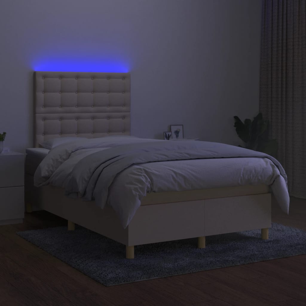 kontinentalseng med LED-lys 120x200 cm stof cremefarvet