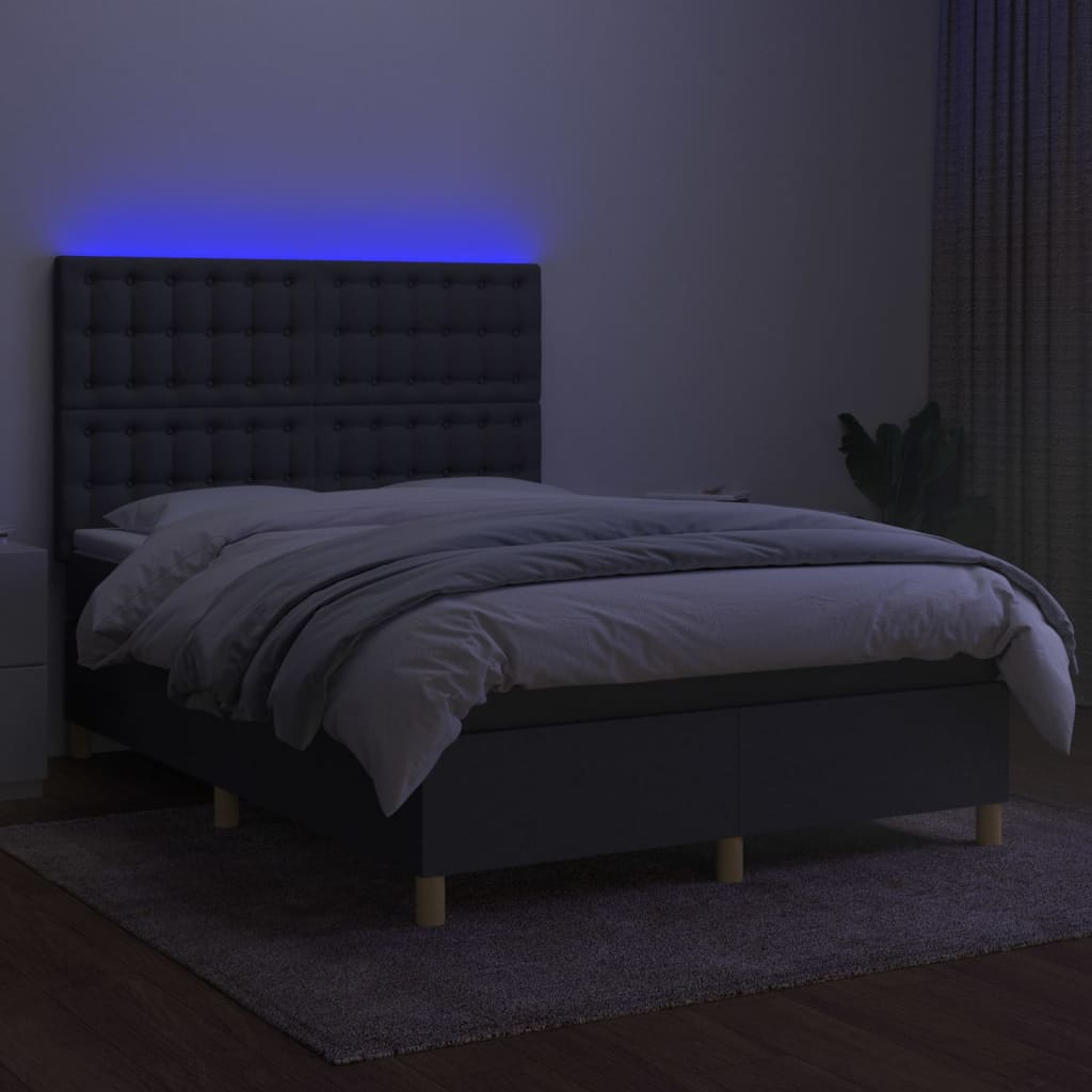 kontinentalseng med LED-lys 140x190 cm stof mørkegrå