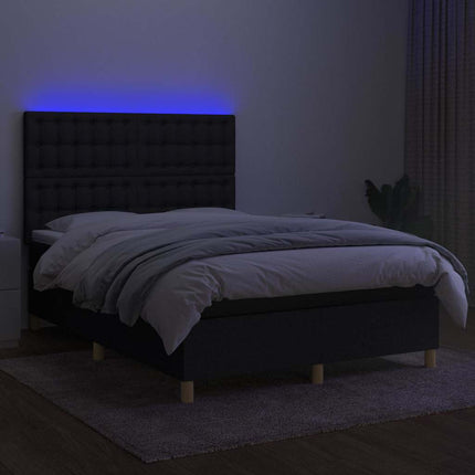 kontinentalseng med LED-lys 140x200 cm stof sort