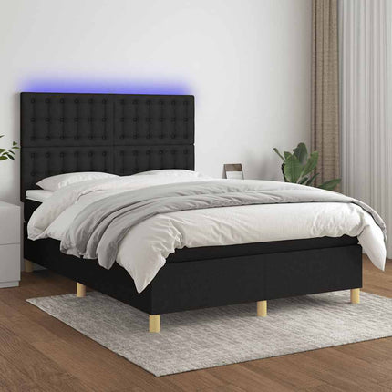 kontinentalseng med LED-lys 140x200 cm stof sort