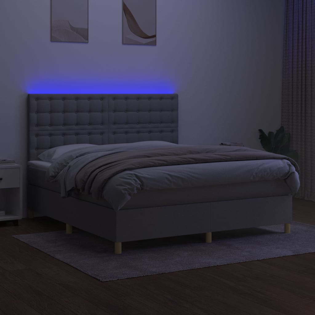 kontinentalseng med LED-lys 180x200 cm stof lysegrå