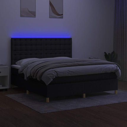 kontinentalseng med LED-lys 180x200 cm stof sort