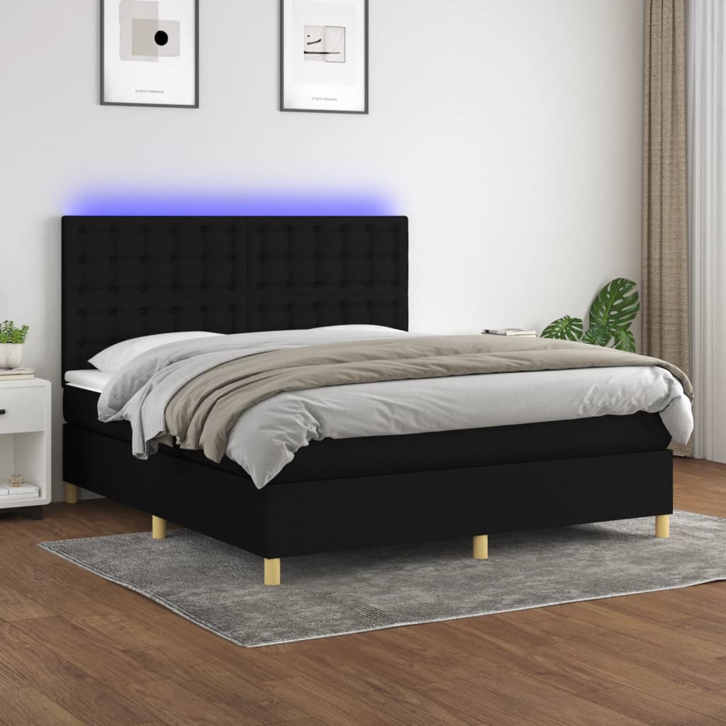 kontinentalseng med LED-lys 180x200 cm stof sort