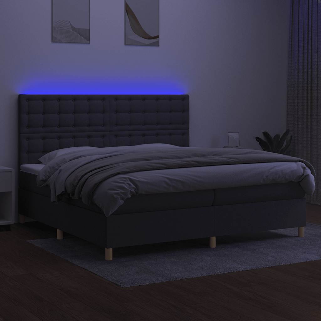 kontinentalseng med LED-lys 200x200 cm stof mørkegrå