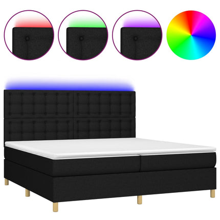 kontinentalseng med LED-lys 200x200 cm stof sort