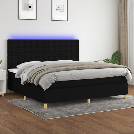 kontinentalseng med LED-lys 200x200 cm stof sort
