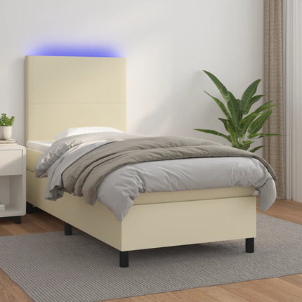 kontinentalseng med LED-lys 80x200 cm kunstlæder cremefarvet