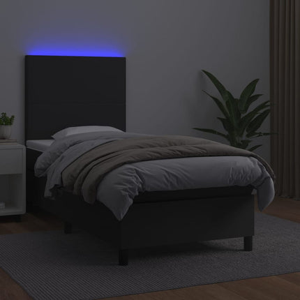 kontinentalseng med LED-lys 90x190 cm kunstlæder sort
