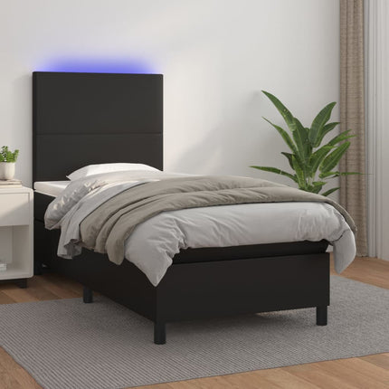 kontinentalseng med LED-lys 90x190 cm kunstlæder sort