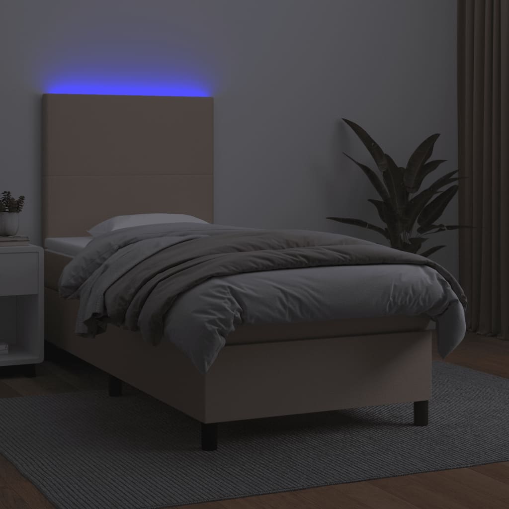 kontinentalseng LED-lys 90x190 cm kunstlæder cappuccinofarvet
