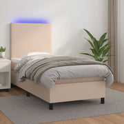 kontinentalseng LED-lys 90x190 cm kunstlæder cappuccinofarvet