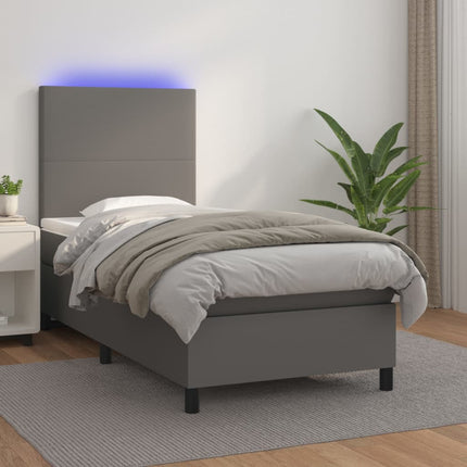 kontinentalseng med LED-lys 90x200 cm kunstlæder grå