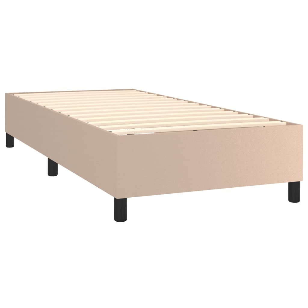 kontinentalseng LED-lys 90x200 cm kunstlæder cappuccinofarvet