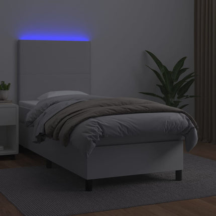 kontinentalseng med LED-lys 100x200 cm kunstlæder hvid