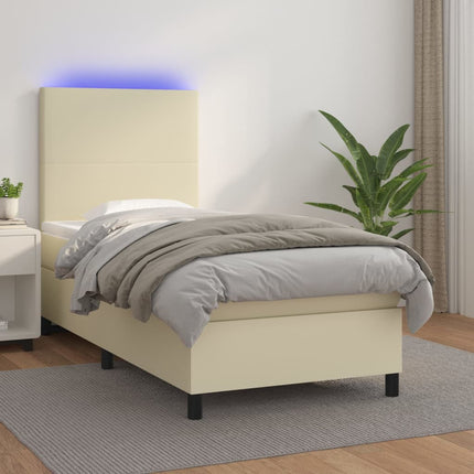 kontinentalseng med LED-lys 100x200 cm kunstlæder cremefarvet