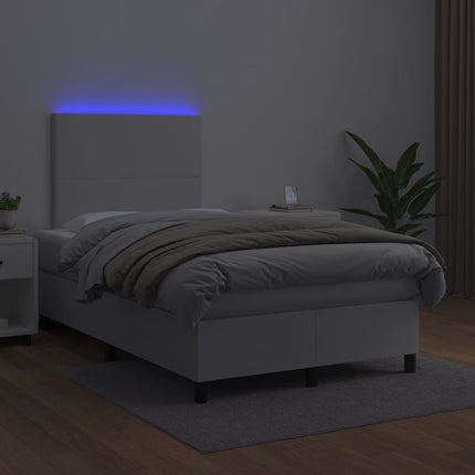 kontinentalseng med LED-lys 120x200 cm kunstlæder hvid