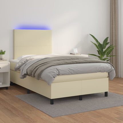 kontinentalseng med LED-lys 120x200 cm kunstlæder cremefarvet
