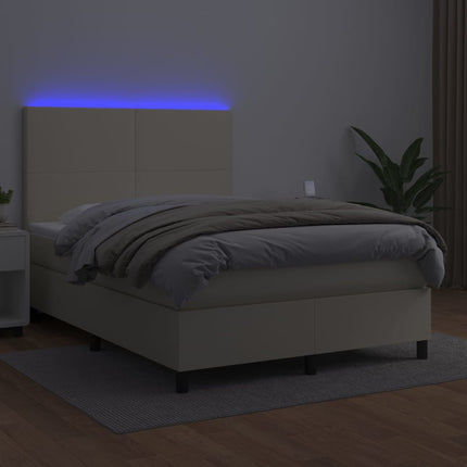 kontinentalseng med LED-lys 140x190 cm kunstlæder cremefarvet
