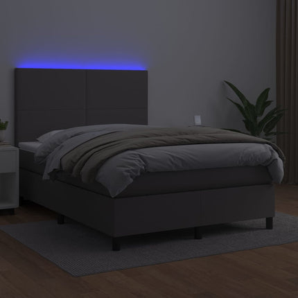 kontinentalseng med LED-lys 140x190 cm kunstlæder grå