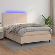 kontinentalseng LED-lys 140x190 cm kunstlæder cappuccinofarvet