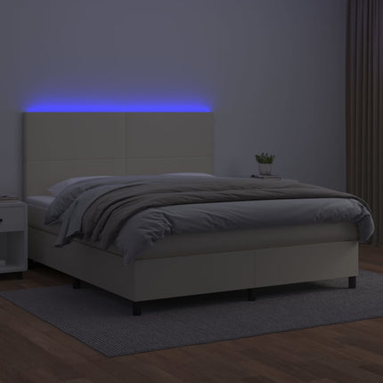 kontinentalseng med LED-lys 160x200 cm kunstlæder cremefarvet