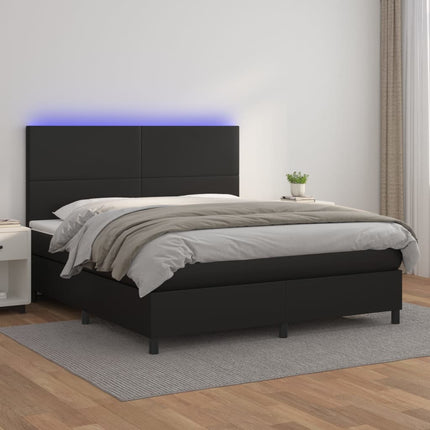 kontinentalseng med LED-lys 180x200 cm kunstlæder sort