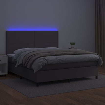 kontinentalseng med LED-lys 180x200 cm kunstlæder grå