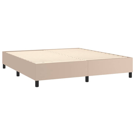 kontinentalseng LED-lys 180x200 cm kunstlæder cappuccinofarvet