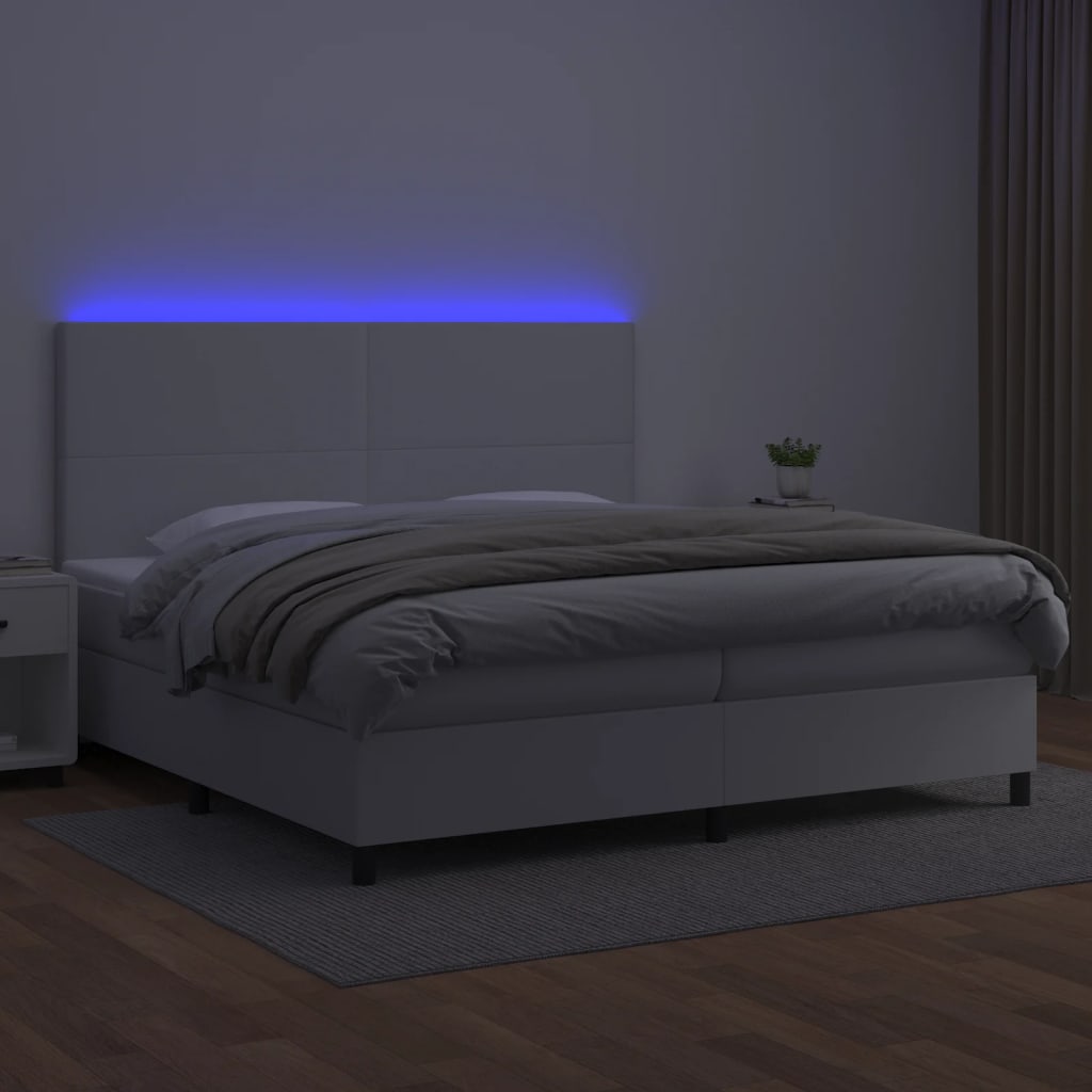 kontinentalseng med LED-lys 200x200 cm kunstlæder hvid