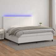 kontinentalseng med LED-lys 200x200 cm kunstlæder hvid