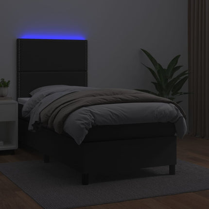kontinentalseng med LED-lys 90x190 cm kunstlæder sort
