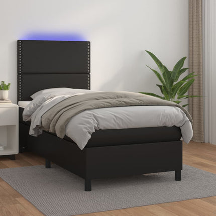 kontinentalseng med LED-lys 90x190 cm kunstlæder sort