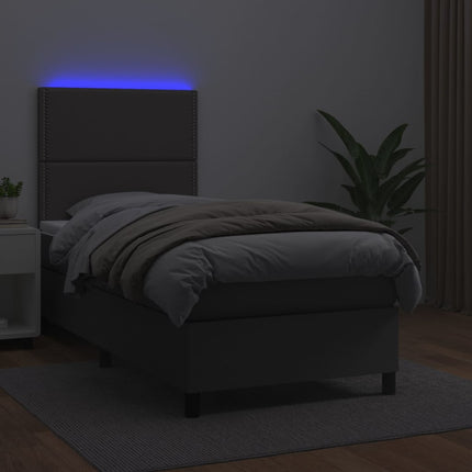 kontinentalseng med LED-lys 90x190 cm kunstlæder grå