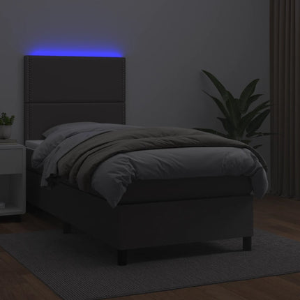 kontinentalseng med LED-lys 100x200 cm kunstlæder grå