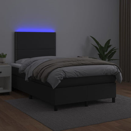 kontinentalseng med LED-lys 120x200 cm kunstlæder sort