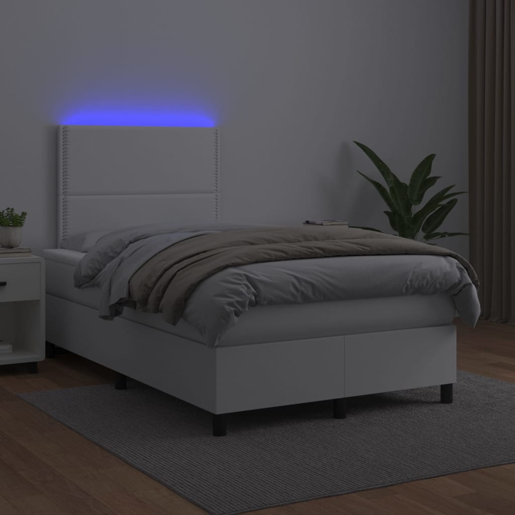 kontinentalseng med LED-lys 120x200 cm kunstlæder hvid