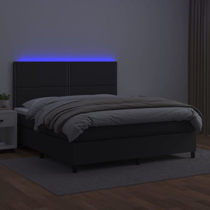 kontinentalseng med LED-lys 180x200 cm kunstlæder sort
