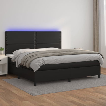 kontinentalseng med LED-lys 200x200 cm kunstlæder sort