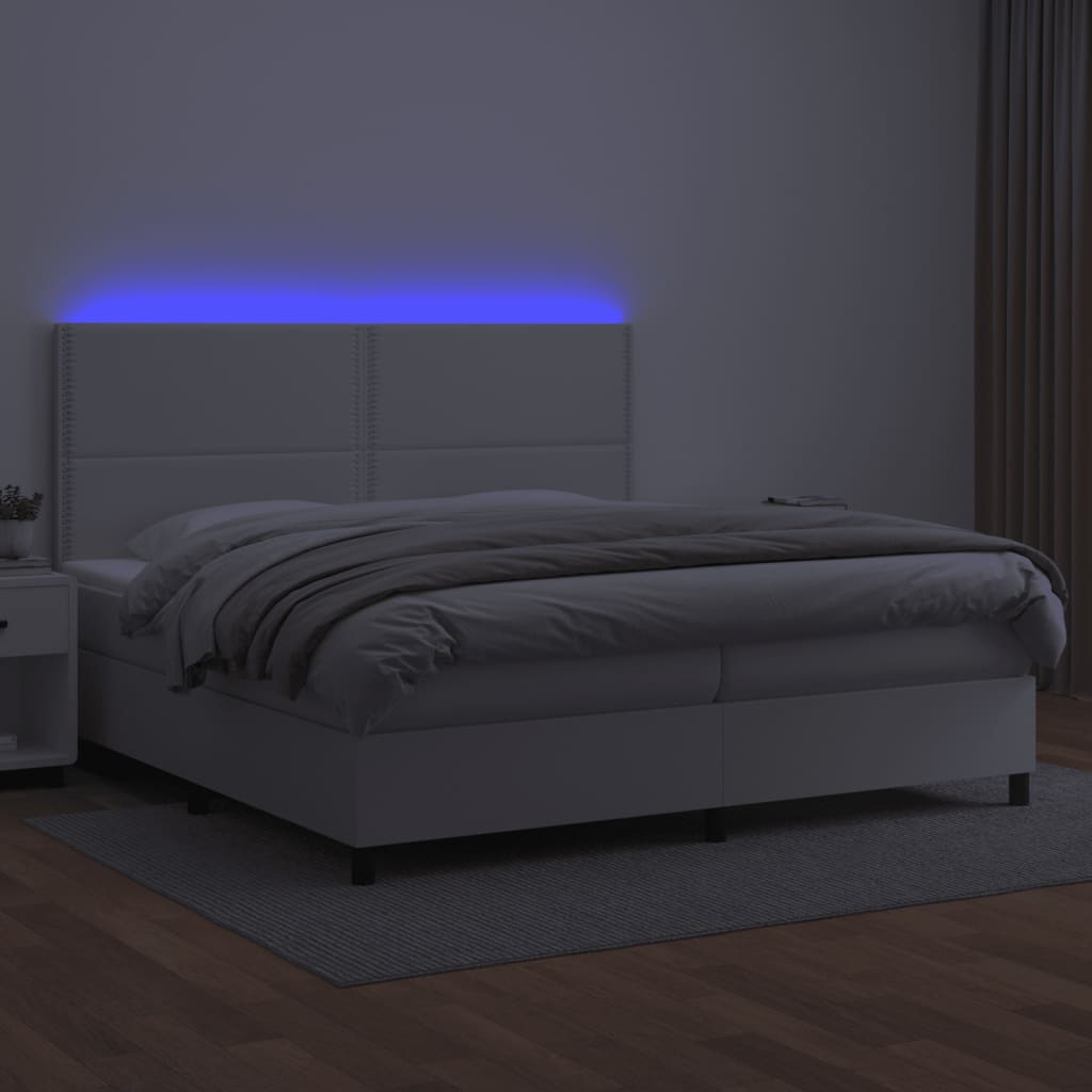 kontinentalseng med LED-lys 200x200 cm kunstlæder hvid