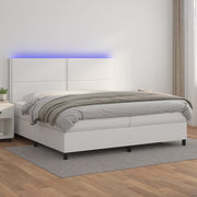 kontinentalseng med LED-lys 200x200 cm kunstlæder hvid